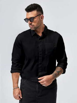 UNIFAV Men Solid Casual Black Shirt