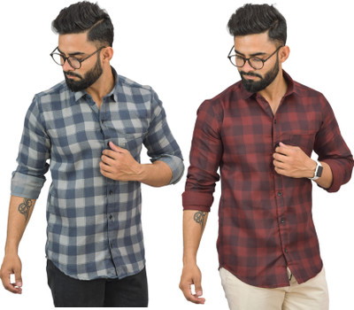 Hems trends Men Checkered Casual Multicolor Shirt(Pack of 2)