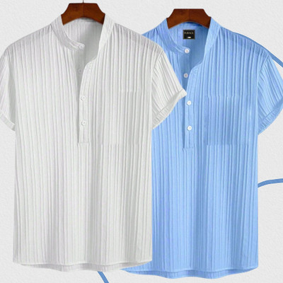 Jenil Fashion Men Self Design Casual White, Light Blue Shirt(Pack of 2)