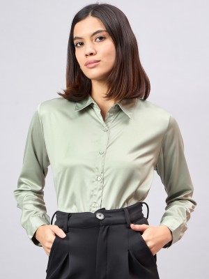 Style Quotient Women Solid Formal Green Shirt