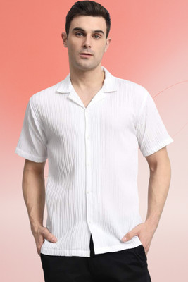 A DEEMOON TREND Men Self Design Casual White Shirt