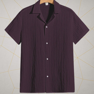 A DEEMOON TREND Men Self Design Casual Maroon Shirt