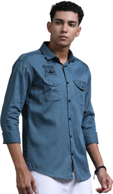MILLIONCOLORS Men Solid Casual Light Blue Shirt