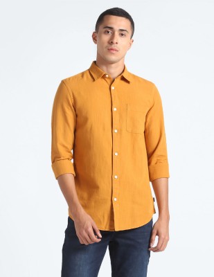 FLYING MACHINE Men Checkered Casual Yellow Shirt