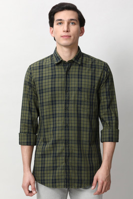PETER ENGLAND Men Checkered Casual Green Shirt