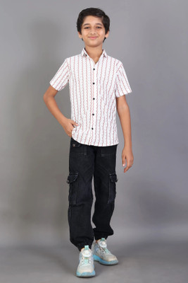 Mahiteg Boys Striped Casual White Shirt