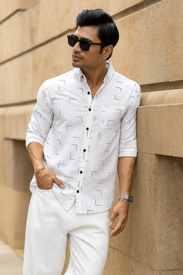 S-LINE Men Printed Casual White Shirt