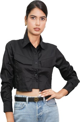 GinChai Women Solid Casual Black Shirt