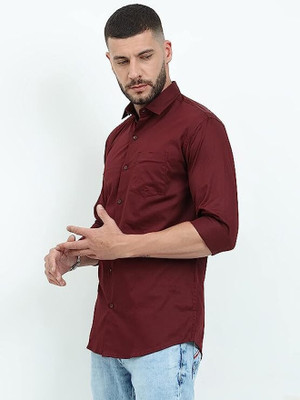 RANCHO FASHION Men Solid Casual Maroon Shirt