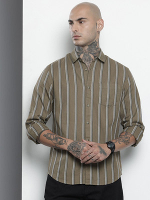 The Indian Garage Co. Men Striped Casual Green Shirt