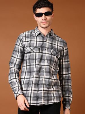 V-MART Men Checkered Casual Grey Shirt