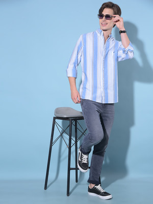 CRIMSOUNE CLUB Men Striped Casual Blue, White Shirt