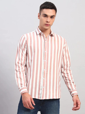 youth first Men Striped Casual Pink Shirt