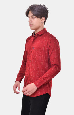 EYSTONE Men Printed Casual Maroon Shirt
