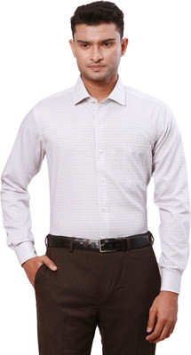 Raymond Men Checkered Formal Beige Shirt