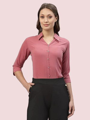 GLOBAL NOMAD Women Solid Casual Pink Shirt