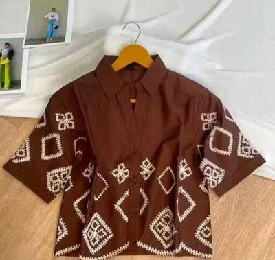 Miara Women Embroidered Casual Brown Shirt