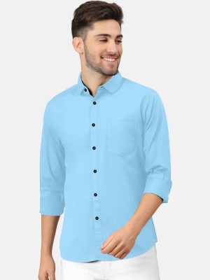 HouseOfCommon Men Solid Festive Light Blue Shirt