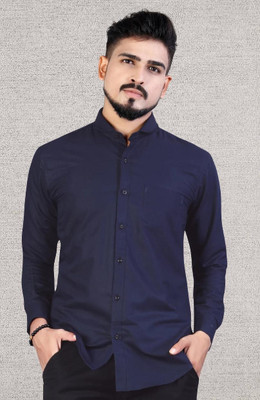 ISUEL FAB Men Solid Casual Dark Blue Shirt