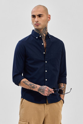 Snitch Men Solid Casual Dark Blue Shirt