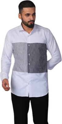 ISUEL FAB Men Striped Casual Black, White Shirt