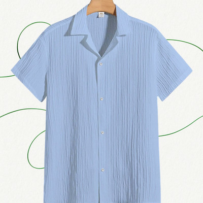 Looksky Men Self Design Casual Light Blue Shirt
