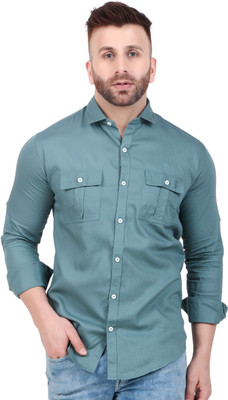 Masher Men Solid Casual Blue Shirt