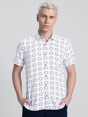 TIGERSNAKE Men Printed Casual Black, White Shirt