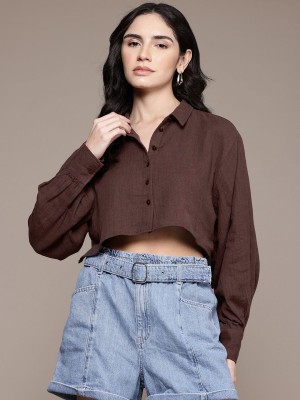 Roadster Women Solid Casual Brown Shirt