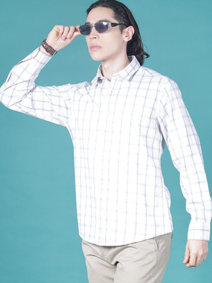 V-MART Men Checkered Casual White Shirt
