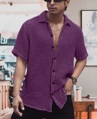 savani taxtile industries Men Self Design Casual Purple Shirt