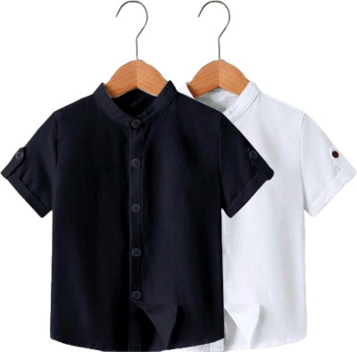 Zarila Boys Solid Casual Black, White Shirt(Pack of 2)