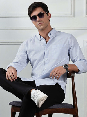 HERE&NOW Men Striped Casual Blue Shirt