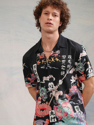 HIGHLANDER Men Printed Casual Black Shirt