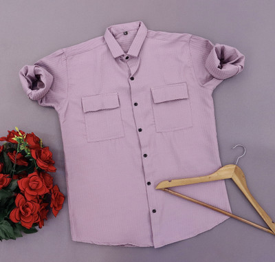 COOL BOY Men Self Design Casual Pink Shirt