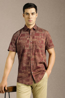 LOUIS PHILIPPE Men Printed Casual Maroon, Beige Shirt