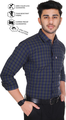 Marc Laurent Men Checkered Formal Dark Blue, Green Shirt