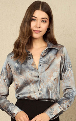 METRONAUT Women Printed Party Grey Shirt