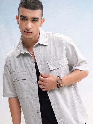 HIGHLANDER Men Solid Casual Grey Shirt