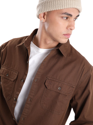 WROGN Men Solid Casual Brown Shirt