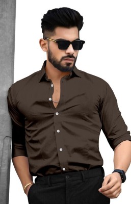 Trendy Hub Men Solid Casual Brown Shirt