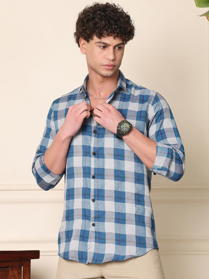 Tanip Men Checkered Casual Blue Shirt