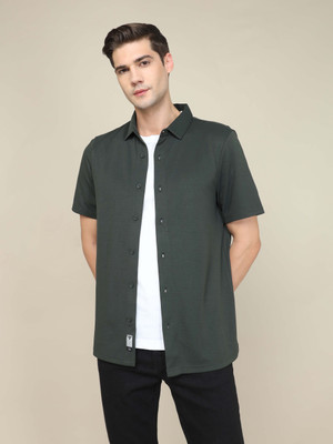 TECHNOSPORT Men Solid Casual Dark Green Shirt