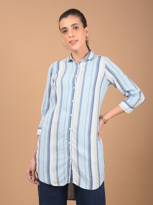 CRIMSOUNE CLUB Women Striped Casual Blue Shirt