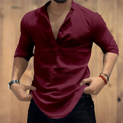 COMBRAIDED Men Self Design Casual Maroon Shirt