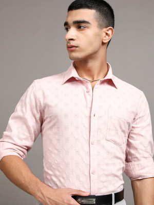 HIGHLANDER Men Self Design Casual Pink Shirt