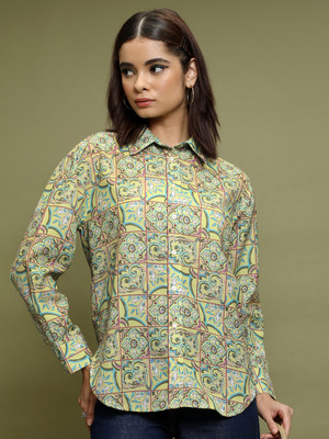 Vishudh Women Printed Casual Green Shirt