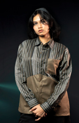 kirana koncept Men & Women Striped Casual Brown Shirt