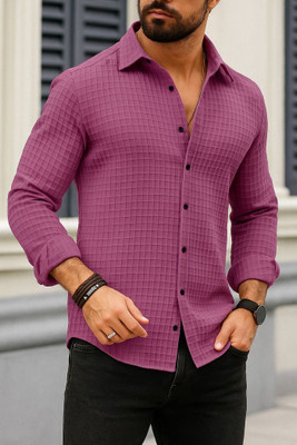 SEVENTEENSTITCH Men Self Design Casual Pink Shirt