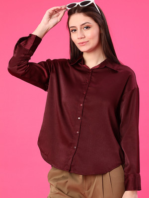 V-MART Women Solid Casual Maroon Shirt